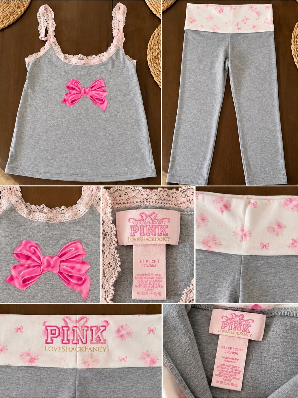 LoveShackFancy x VS Pink Gray Cami + Foldover Yoga Pants